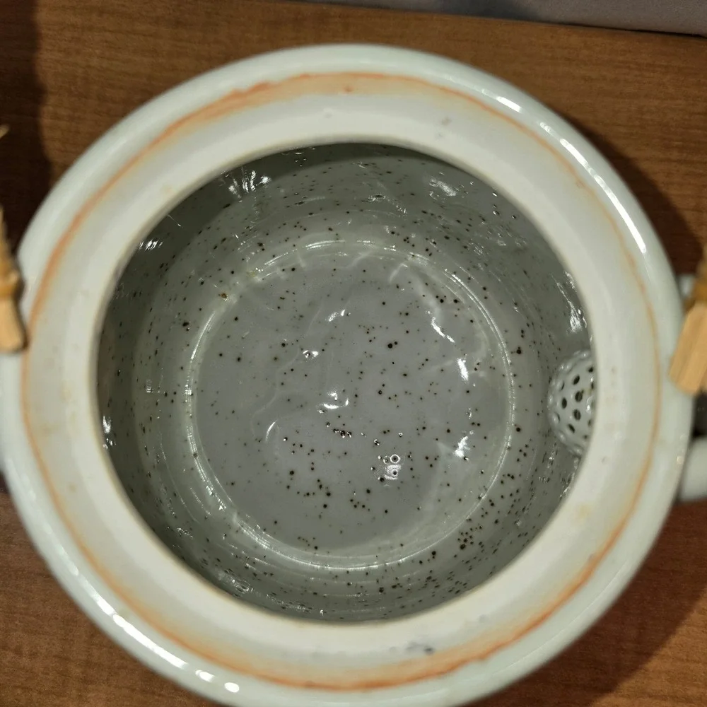 Sake Set Teapot, 3 mugs. Ceramic‎ with wicker handle Earthenware Browns Glaze